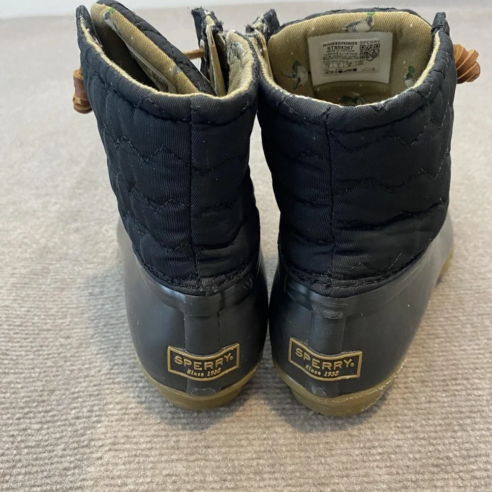 Sperry Duck Rain Boots Womens Size 7.5 Black Quilted Waterproof‎ Ankle STS84367